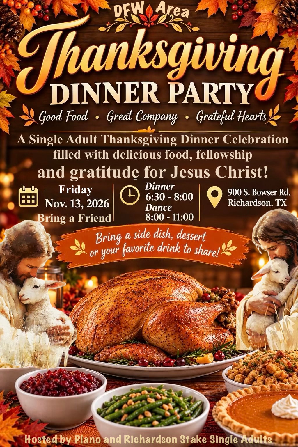 DFW Area Single Adult Thanksgiving Dinner Celebration — Friday November 13